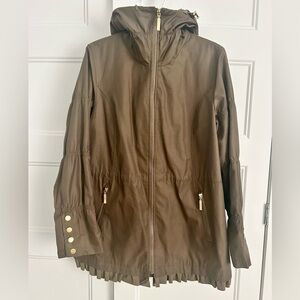 Beautiful Betsey Johnson jacket in army green and leopard inside